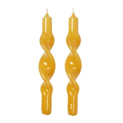 Broste Candle Twist Giftboxed Set Of 2 - Glossy Golden Yellow